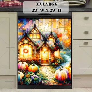 Preview of Stained Glass Thanksgiving Cottage magnet in XX Large size.