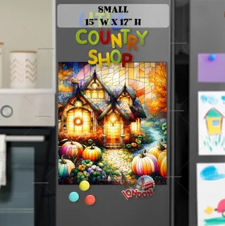 Preview of Stained Glass Thanksgiving Cottage magnet in Small size.