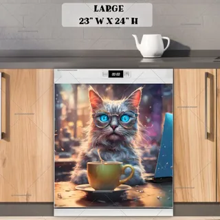 Preview of Urban Cat Drinking Coffee magnet in Large size.