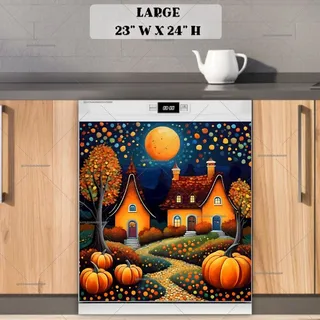 Preview of Autumn Cottages and Pumpkins magnet in Large size.