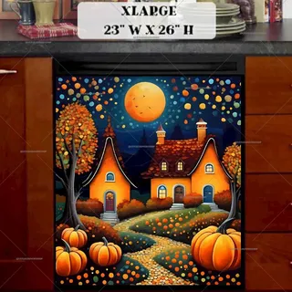 Preview of Autumn Cottages and Pumpkins magnet in Extra Large size.