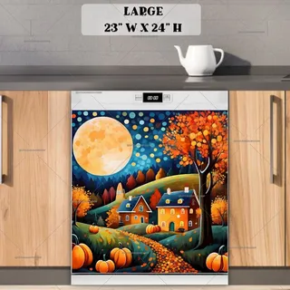 Preview of Cottages and Pumpkins in the Moonlight magnet in Large size.