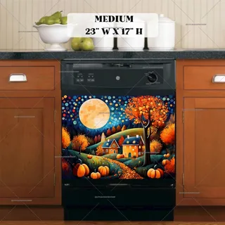 Preview of Cottages and Pumpkins in the Moonlight magnet in Medium size.