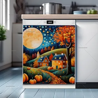 Preview of Cottages and Pumpkins in the Moonlight magnet.