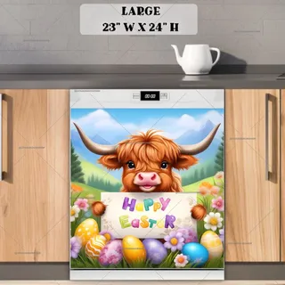 Preview of Cute Easter Highland Cow Greeting magnet in Large size.