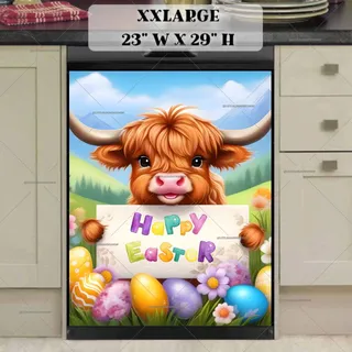 Preview of Cute Easter Highland Cow Greeting magnet in XX Large size.