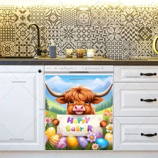 Preview of Cute Easter Highland Cow Greeting magnet.