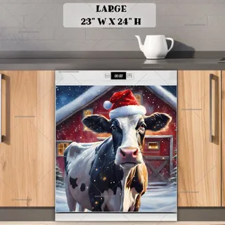 Preview of Farmhouse Cow in Santa Hat magnet in Large size.