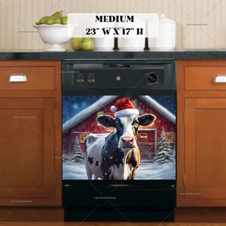 Preview of Farmhouse Cow in Santa Hat magnet in Medium size.