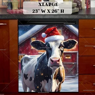 Preview of Farmhouse Cow in Santa Hat magnet in Extra Large size.