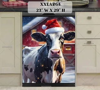 Preview of Farmhouse Cow in Santa Hat magnet in XX Large size.