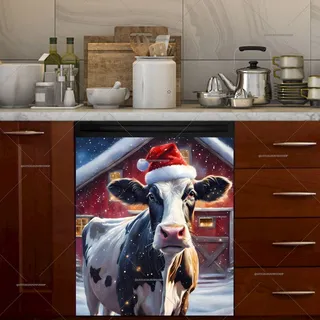 Preview of Farmhouse Cow in Santa Hat magnet.