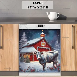 Preview of Christmas Farmhouse Cow and Barn magnet in Large size.