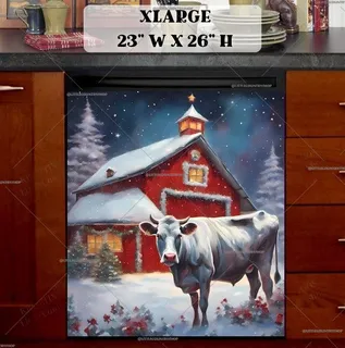 Preview of Christmas Farmhouse Cow and Barn magnet in Extra Large size.