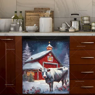 Preview of Christmas Farmhouse Cow and Barn magnet.