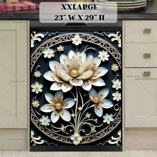 Preview of White and Gold Flowers magnet in XX Large size.