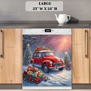 Preview of Little Red Christmas Car with Gifts magnet in Large size.