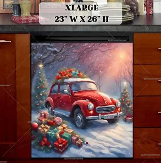 Preview of Little Red Christmas Car with Gifts magnet in Extra Large size.