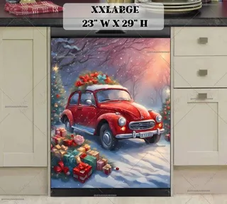 Preview of Little Red Christmas Car with Gifts magnet in XX Large size.