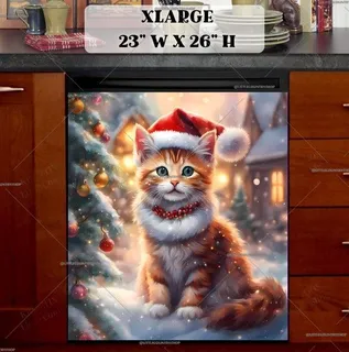 Preview of Christmas Kitten in Santa Hat magnet in Extra Large size.