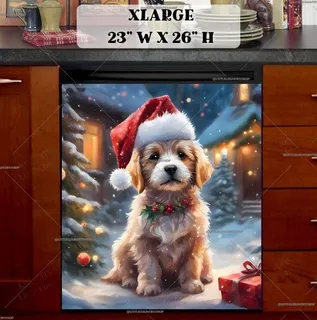 Preview of Christmas Puppy in Santa Hat magnet in Extra Large size.