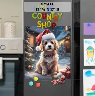 Preview of Christmas Puppy in Santa Hat magnet in Small size.