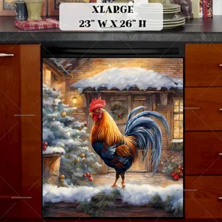 Preview of Christmas Rooster on the Porch magnet in Extra Large size.