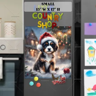 Preview of Christmas Dog in Santa Hat magnet in Small size.