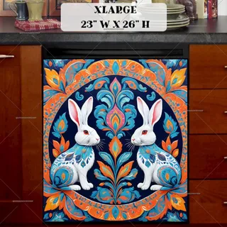 Preview of Folklore Rabbits and Flowers magnet in Extra Large size.