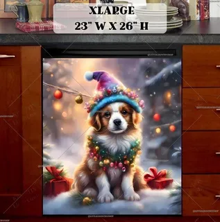Preview of Christmas Puppy in Elf Hat magnet in Extra Large size.