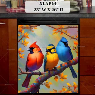 Preview of Colorful Bird Trio magnet in Extra Large size.