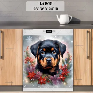 Preview of Christmas Rottweiler Puppy magnet in Large size.