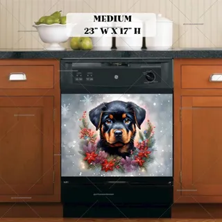 Preview of Christmas Rottweiler Puppy magnet in Medium size.