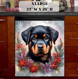 Preview of Christmas Rottweiler Puppy magnet in Extra Large size.