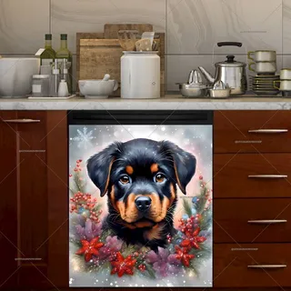 Preview of Christmas Rottweiler Puppy magnet.