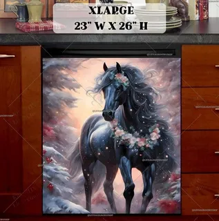 Preview of Black Christmas Horse magnet in Extra Large size.