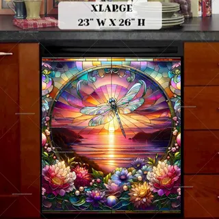 Preview of Stained Glass Sunset Dragonfly magnet in Extra Large size.