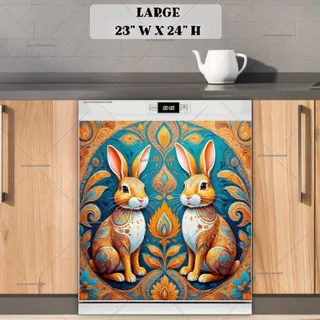 Preview of Blue and Yellow Folk Rabbits magnet in Large size.