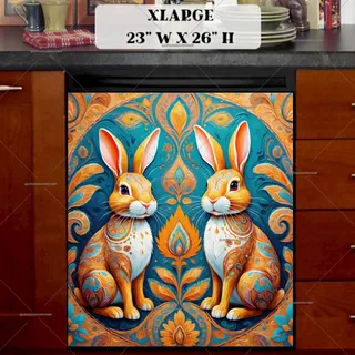 Preview of Blue and Yellow Folk Rabbits magnet in Extra Large size.