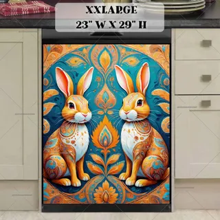 Preview of Blue and Yellow Folk Rabbits magnet in XX Large size.