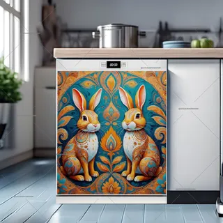 Preview of Blue and Yellow Folk Rabbits magnet.