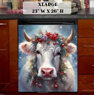 Preview of White Christmas Cow magnet in Extra Large size.