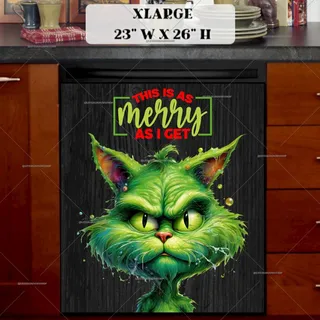 Preview of Grumpy Christmas Grinch Cat magnet in Extra Large size.