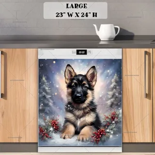 Preview of Christmas German Shepherd Puppy magnet in Large size.