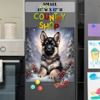 Preview of Christmas German Shepherd Puppy magnet in Small size.