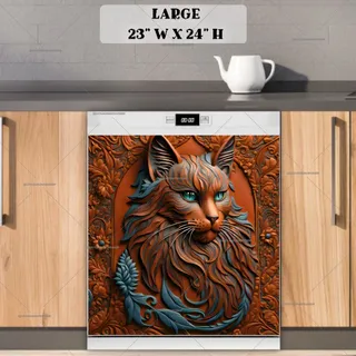 Preview of Beautiful Tooled Leather Cat magnet in Large size.