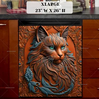 Preview of Beautiful Tooled Leather Cat magnet in Extra Large size.