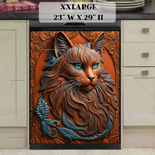 Preview of Beautiful Tooled Leather Cat magnet in XX Large size.