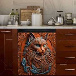 Preview of Beautiful Tooled Leather Cat magnet.