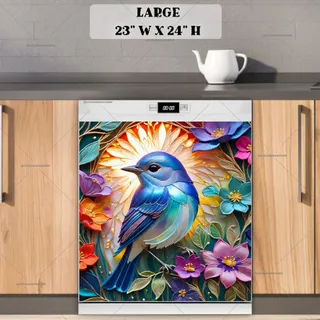 Preview of Beautiful Blue Bird and Flowers magnet in Large size.